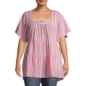 Terra & Sky Women's Plus Size Square Neck Flutter Sleeve Tiered Tunic size OX